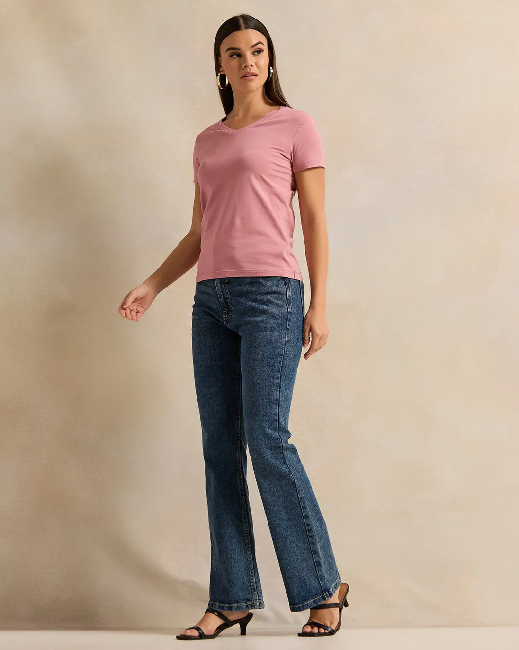 Women Pink Short Sleeve V Neck T-Shirt sold by Redtag product image thumbnail 2