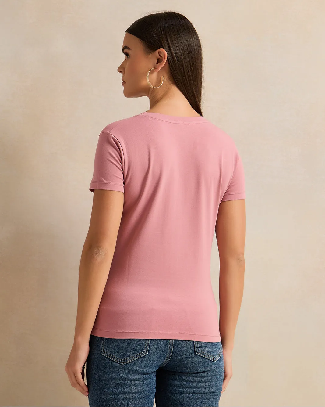 Women Pink Short Sleeve V Neck T-Shirt sold by Redtag product image thumbnail 3