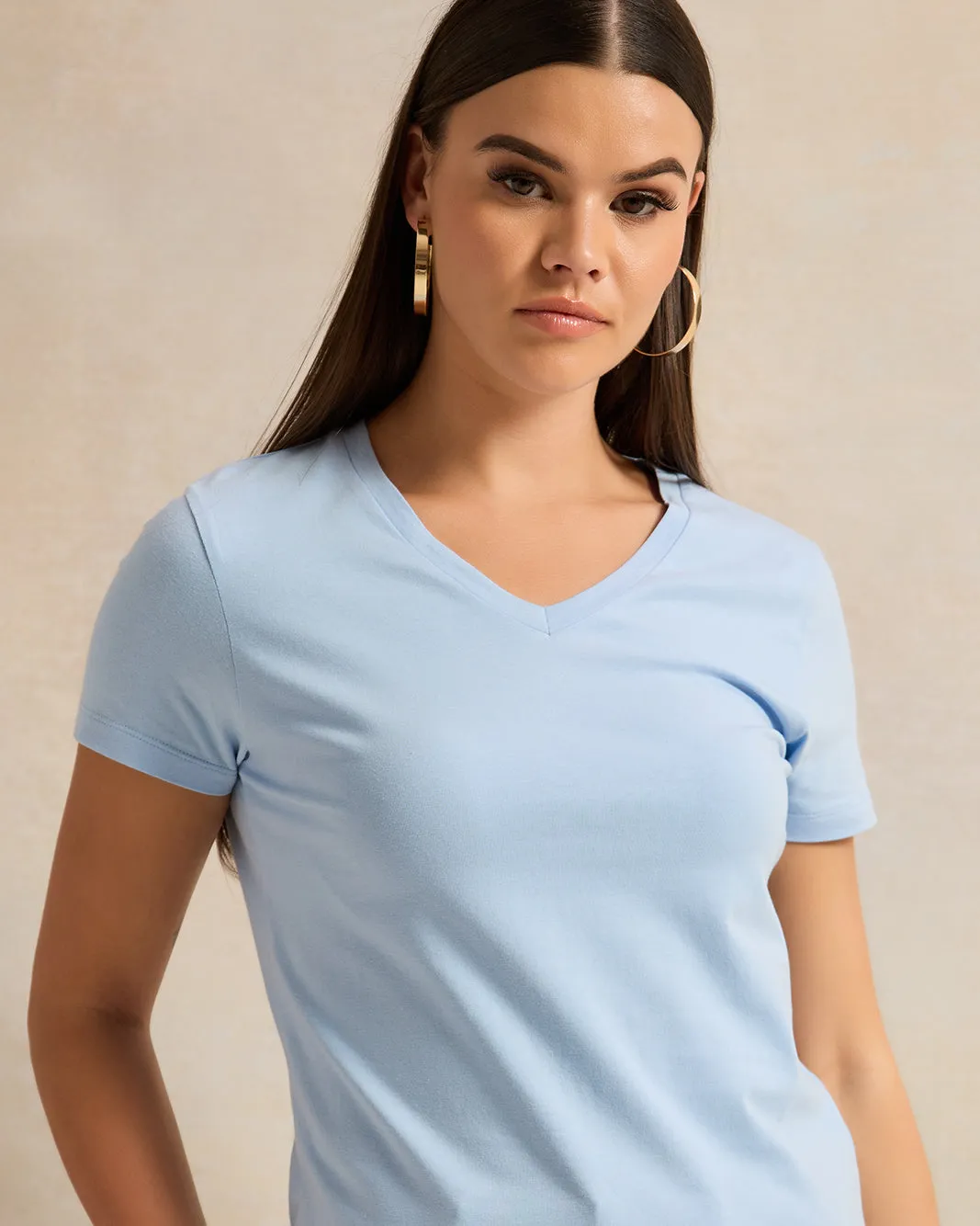Women Blue Short Sleeve V Neck T-Shirt sold by Redtag product image thumbnail 4
