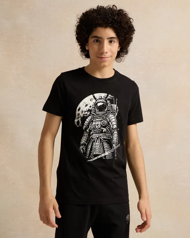Senior Boys Black Samurai Astronaut T-Shirt sold by Redtag