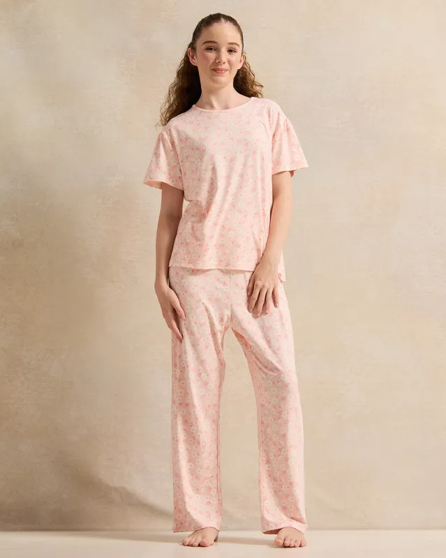 Senior Girls Peach Floral Pyjama Set (2 Piece) sold by Redtag