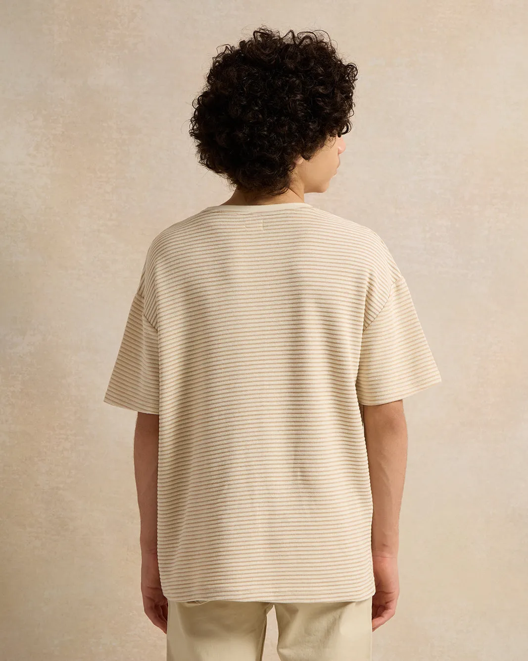 Senior Boys Beige Ottoman Jacquard Oversize T-Shirt sold by Redtag product image thumbnail 3