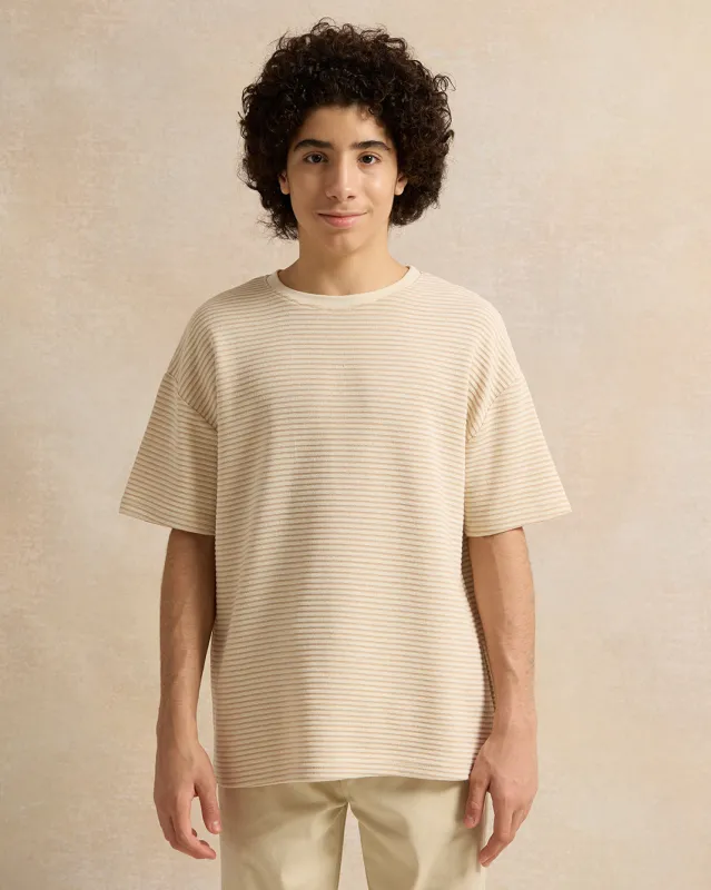 Senior Boys Beige Ottoman Jacquard Oversize T-Shirt sold by Redtag