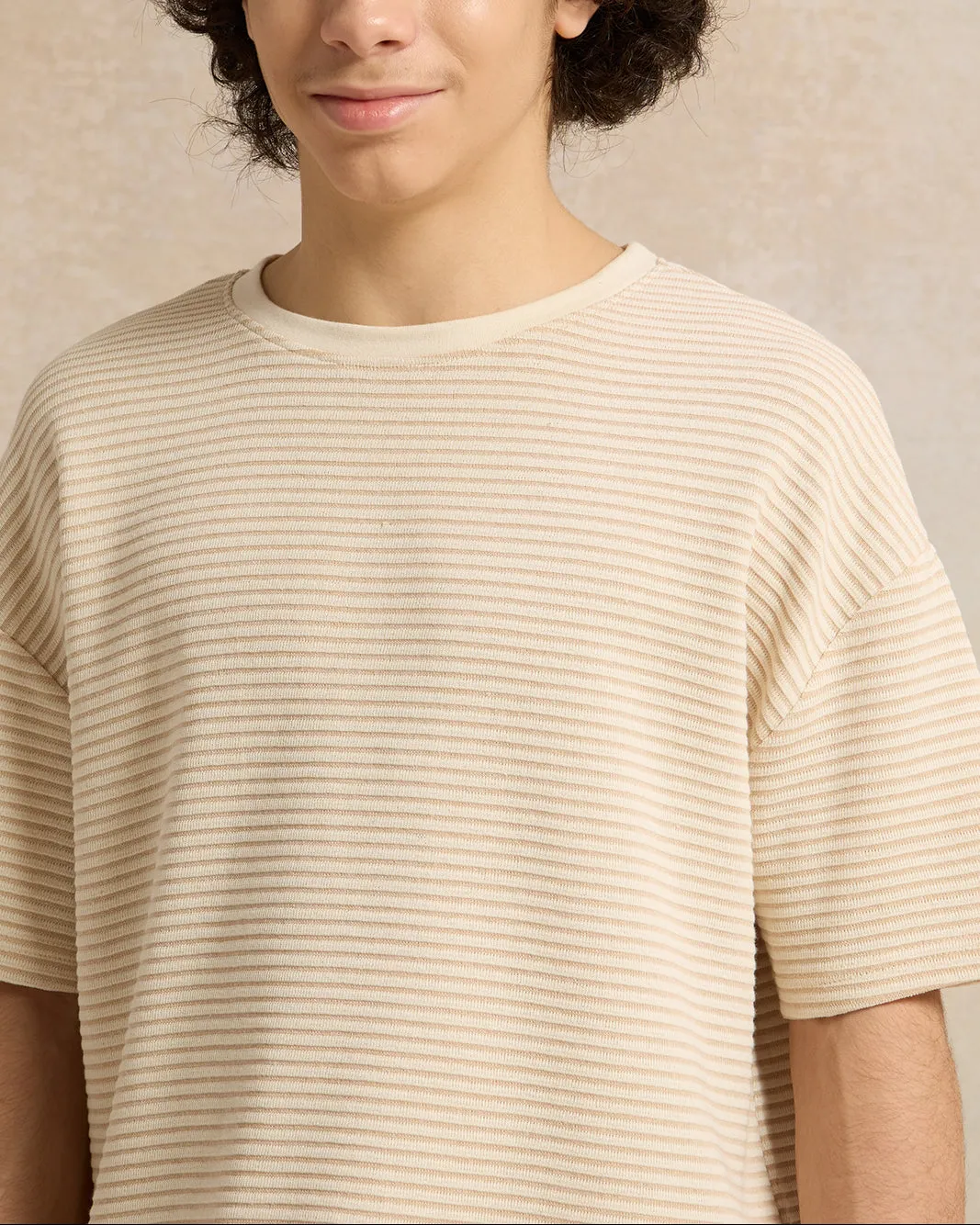 Senior Boys Beige Ottoman Jacquard Oversize T-Shirt sold by Redtag product image thumbnail 4