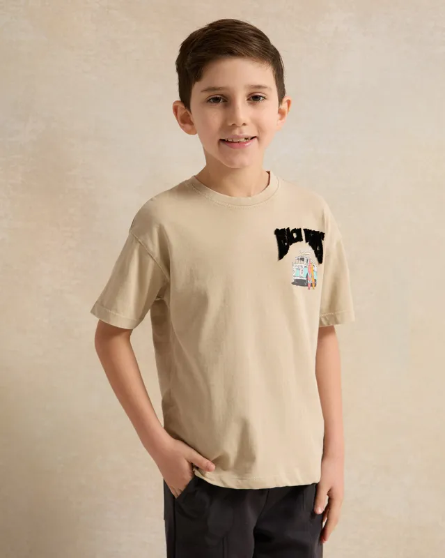 Boys Beige Back Print T-Shirt sold by Redtag