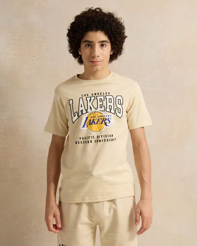 Senior Boys Beige Printed T-Shirt sold by Redtag