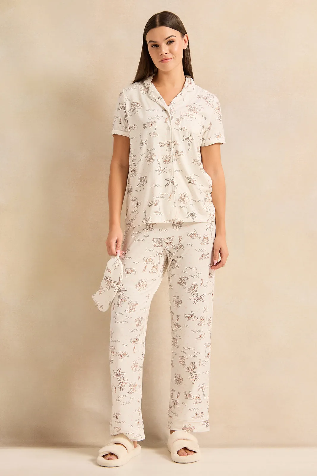 Women White Printed Pyjama Set With Eye Mask (3 Piece) sold by Redtag