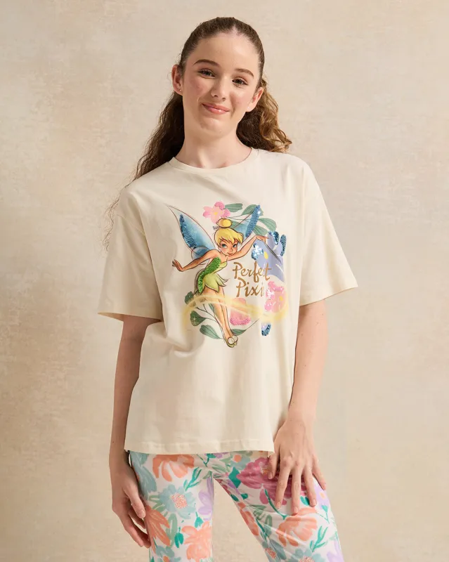 Senior Girls Cream Tinkerbell T-Shirt sold by Redtag