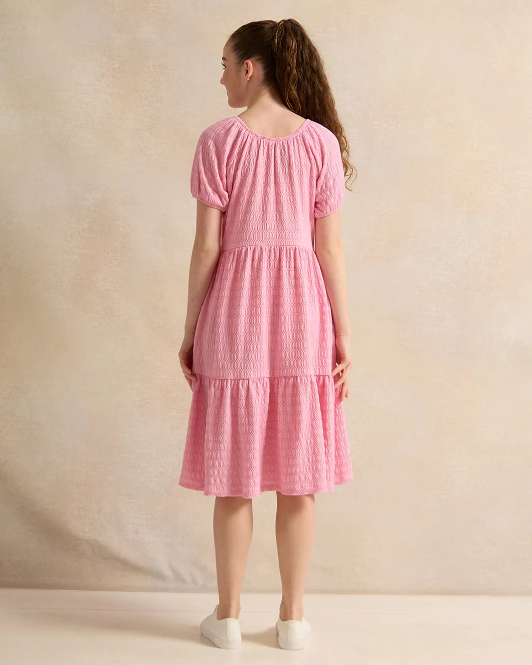Senior Girls Pink Jacquard Dress sold by Redtag product image thumbnail 3