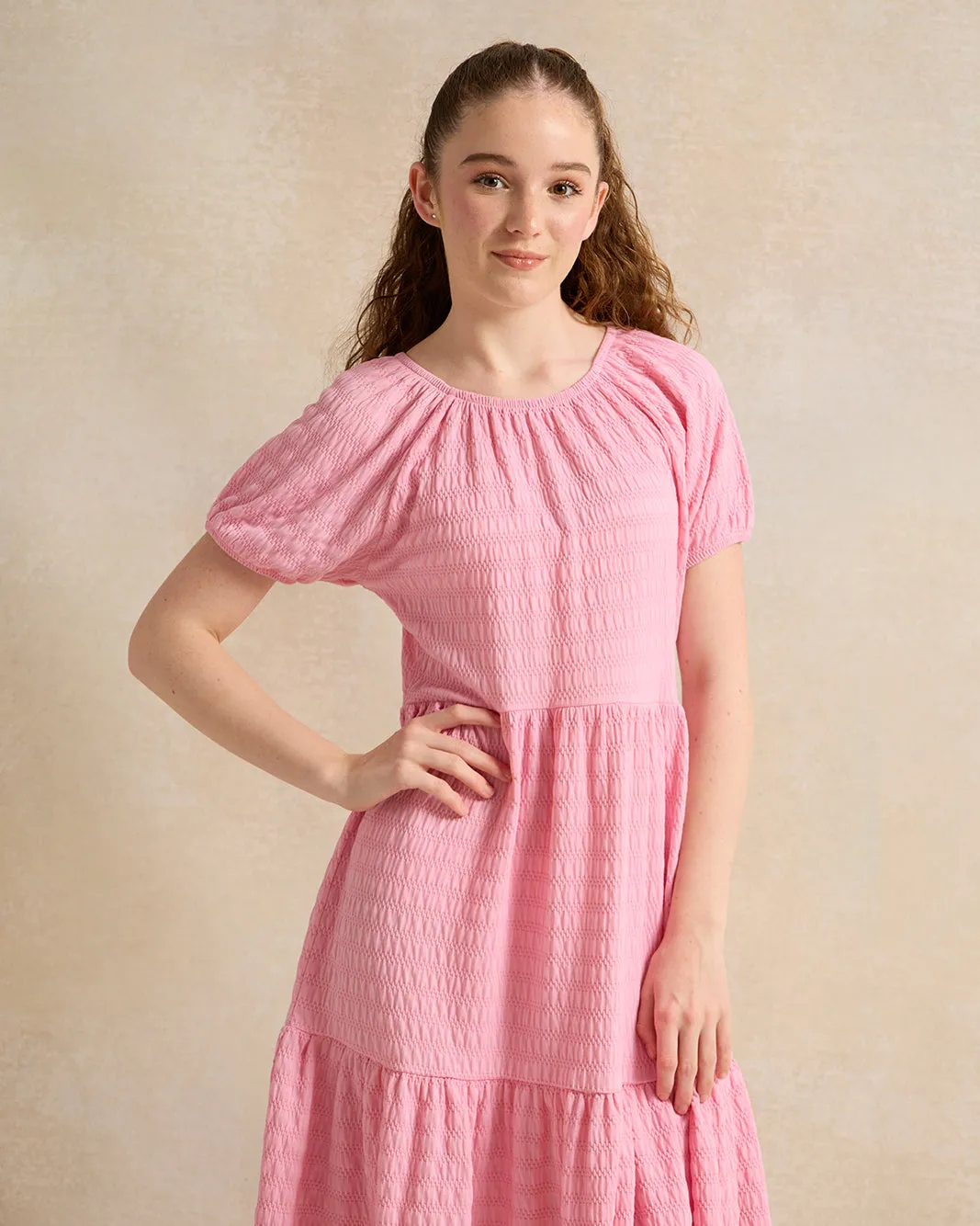 Senior Girls Pink Jacquard Dress sold by Redtag product image thumbnail 2