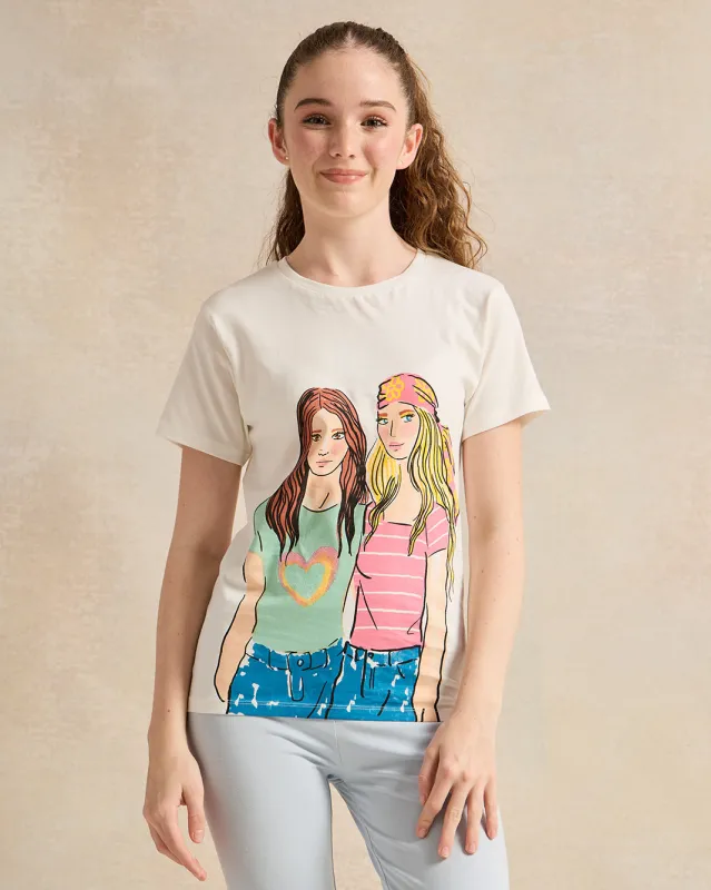 Senior Girls White Printed T-Shirt sold by Redtag