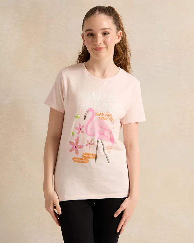 Senior Girls Pink Printed T-Shirt sold by Redtag