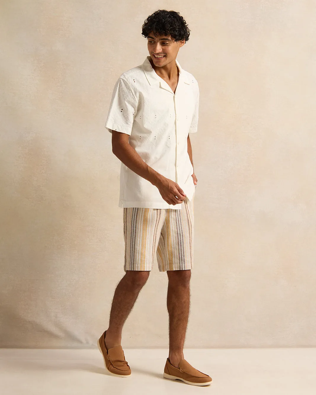 Men Beige Striped Lounge Shorts sold by Redtag product image thumbnail 2