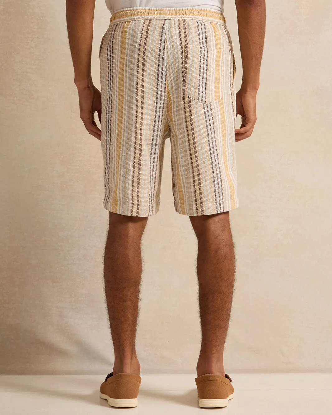 Men Beige Striped Lounge Shorts sold by Redtag product image thumbnail 3