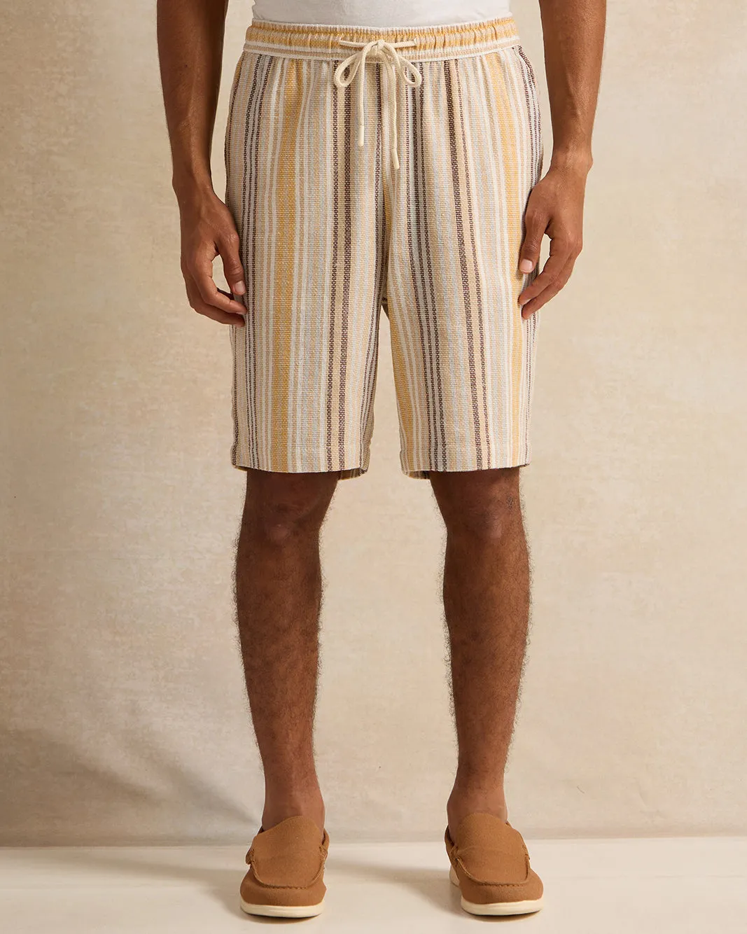 Men Beige Striped Lounge Shorts sold by Redtag