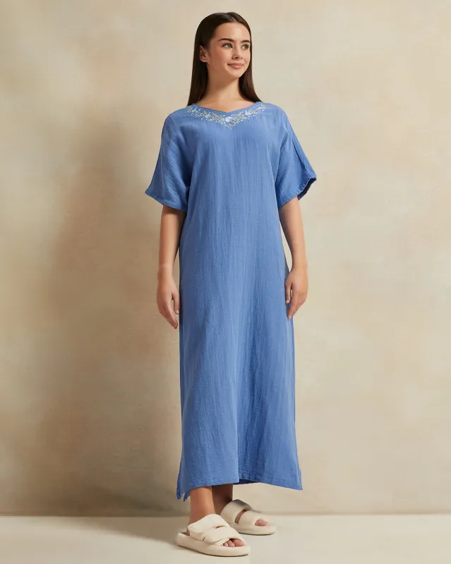 Senior Girls Blue Embroidered Nightgowns sold by Redtag