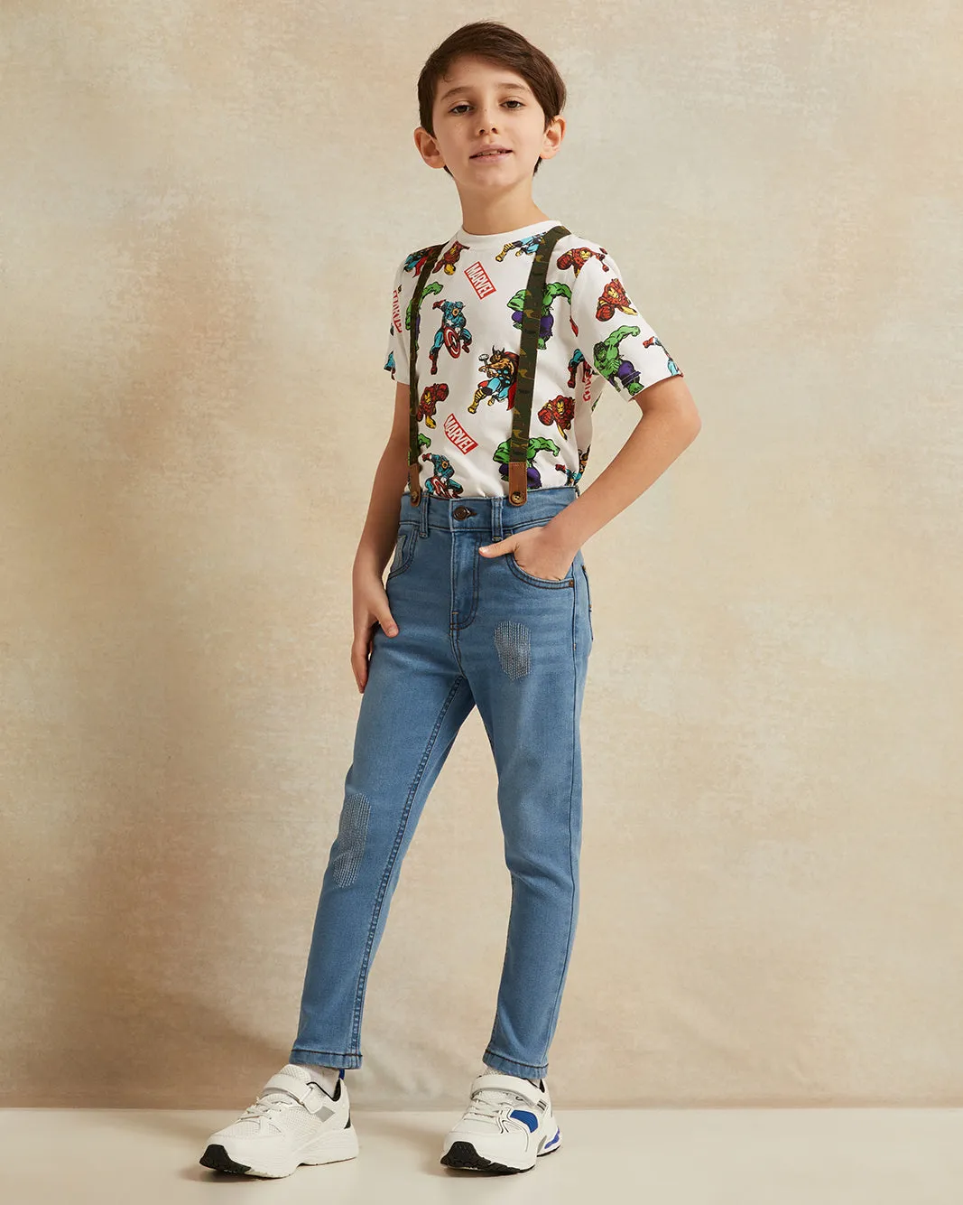 Boys Blue Embellished Jeans With Suspender sold by Redtag product image thumbnail 2