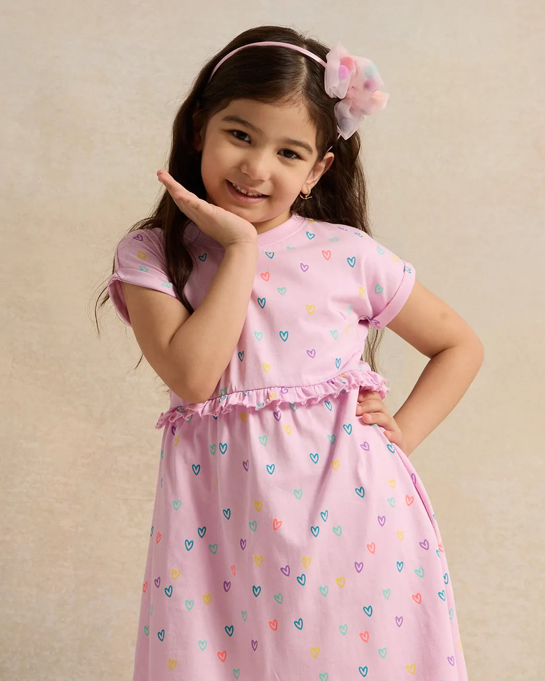 Girls Lilac Allover Print Frills Jersey Dress sold by Redtag product image thumbnail 2