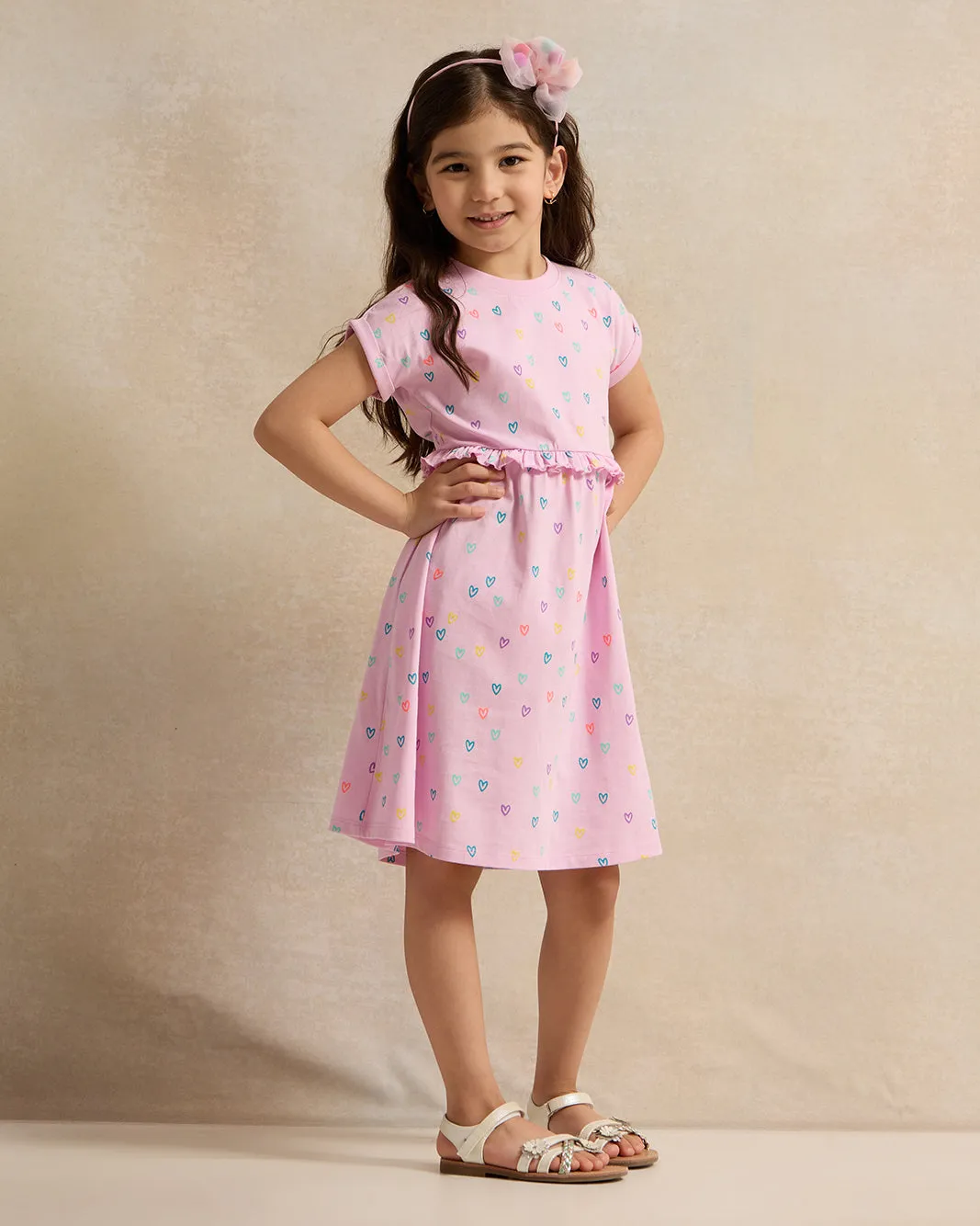 Girls Lilac Allover Print Frills Jersey Dress sold by Redtag product image thumbnail 4