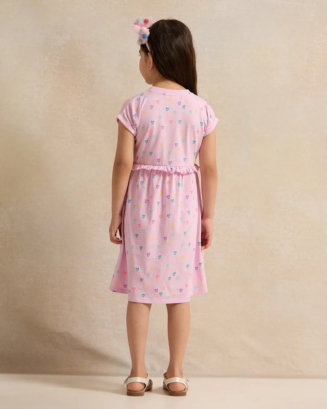 Girls Lilac Allover Print Frills Jersey Dress sold by Redtag product image thumbnail 3