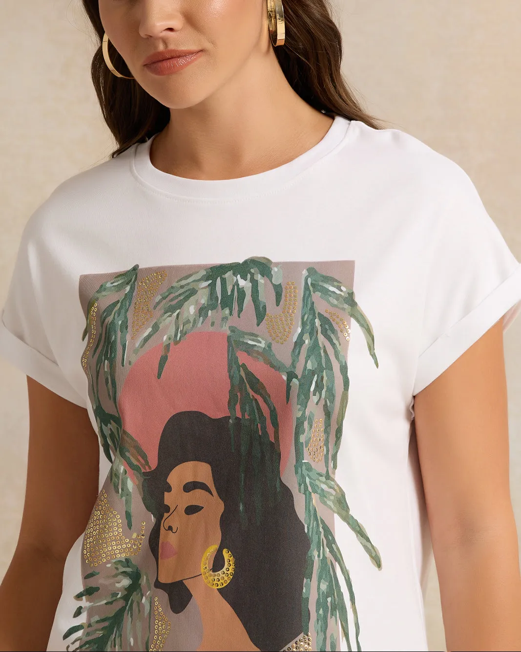 Women White Embellished T-Shirt sold by Redtag product image thumbnail 4