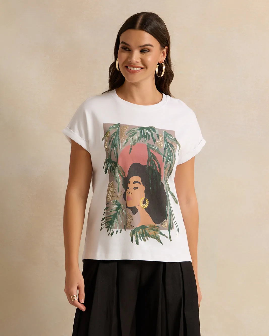 Women White Embellished T-Shirt sold by Redtag