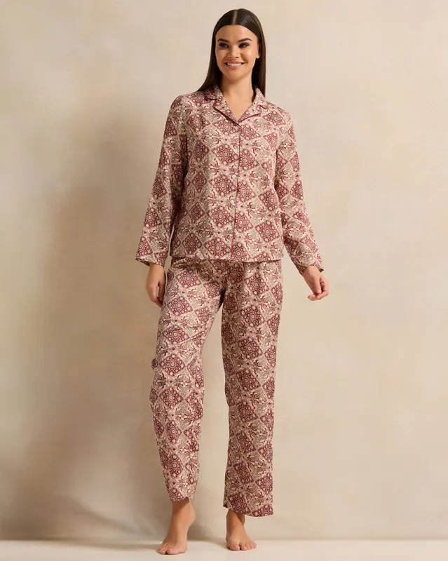Women Ivory Classic Cotton Satin Pajama Set (2 Piece) sold by Redtag