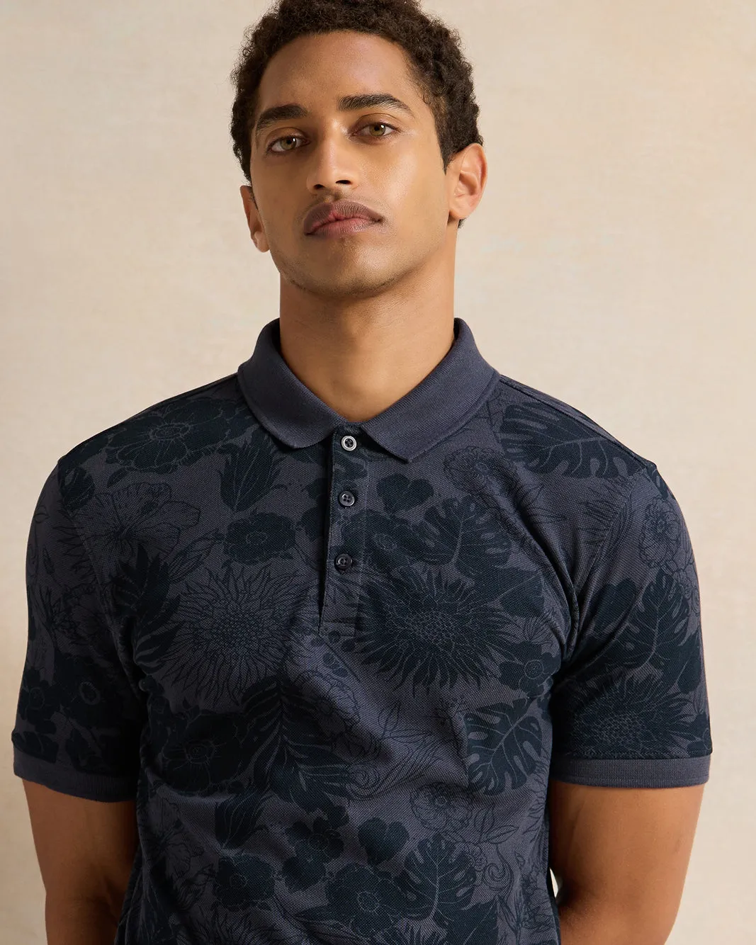 Men Navy Printed Polo Shirt sold by Redtag product image thumbnail 4