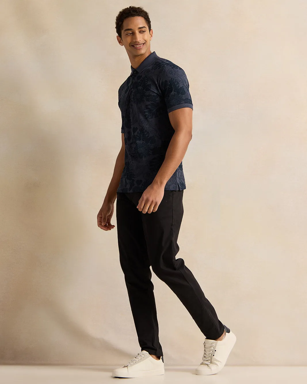 Men Navy Printed Polo Shirt sold by Redtag product image thumbnail 2