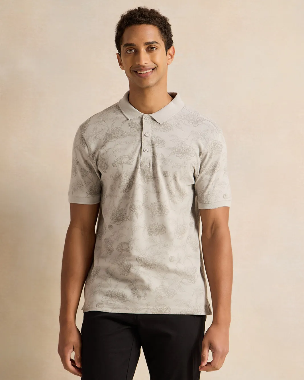 Men Grey Printed Polo Shirt sold by Redtag