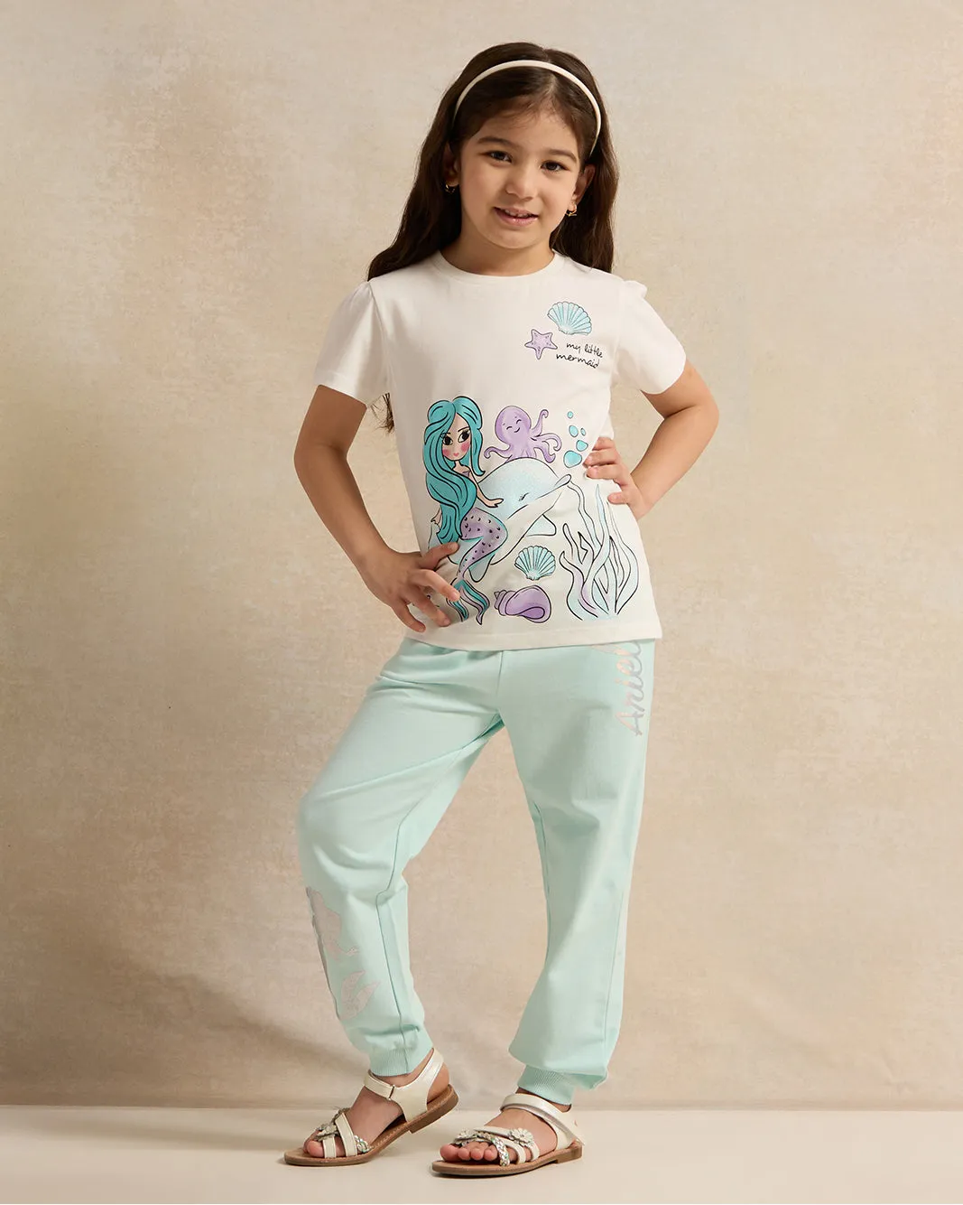 Girls Ivory Mermaid Placement Print T-Shirt sold by Redtag product image thumbnail 2