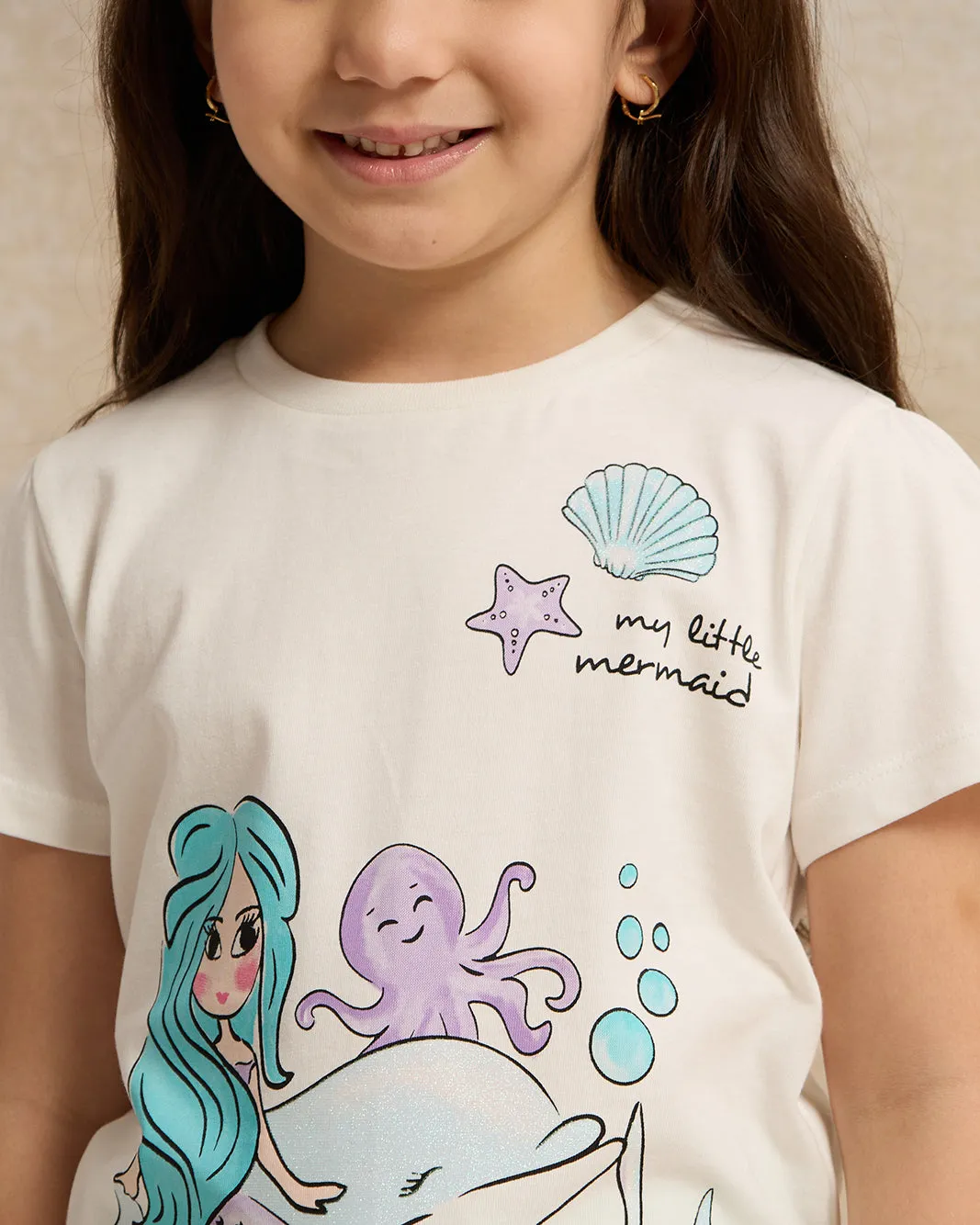 Girls Ivory Mermaid Placement Print T-Shirt sold by Redtag product image thumbnail 4