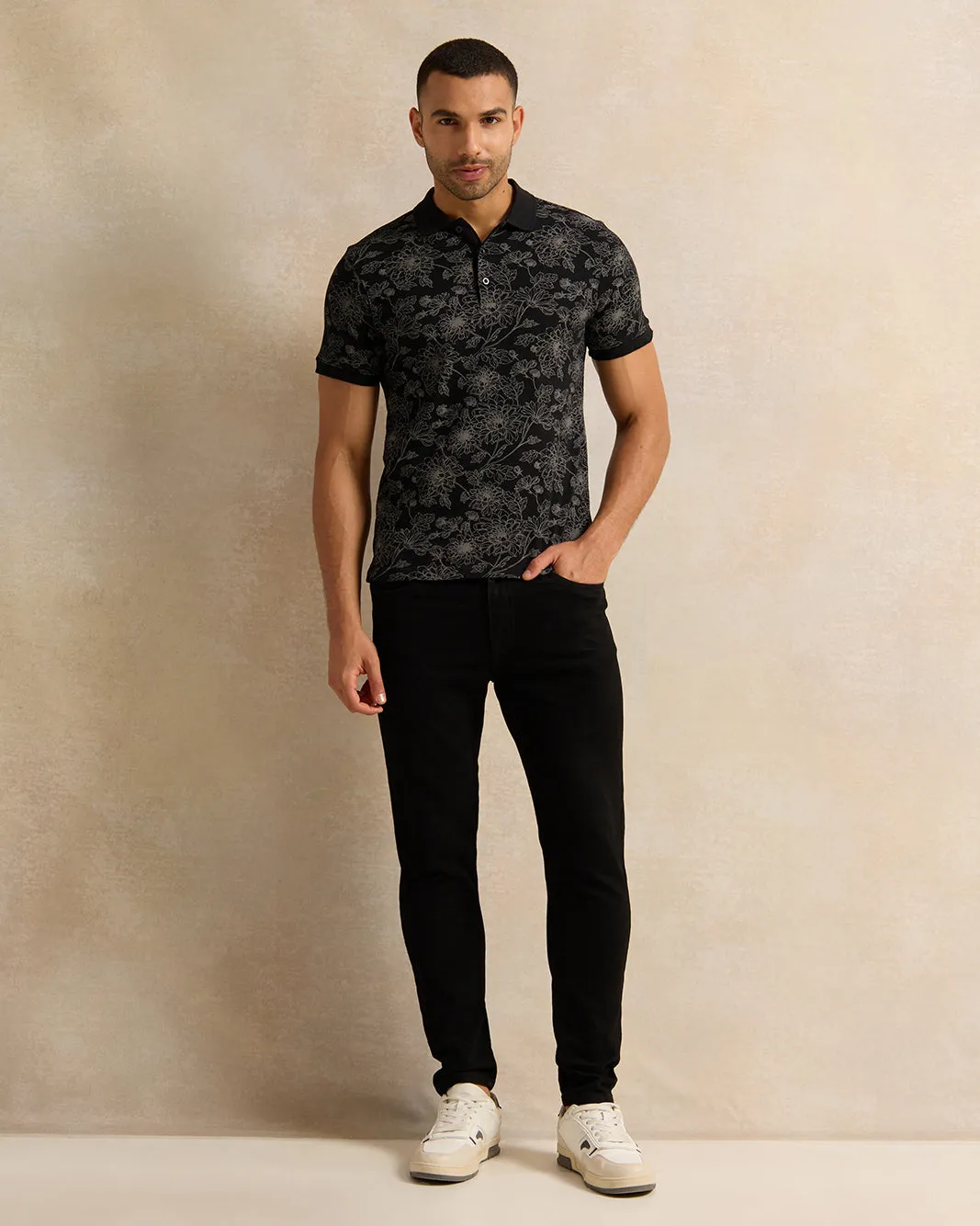 Men Black Printed Polo Shirt sold by Redtag product image thumbnail 2