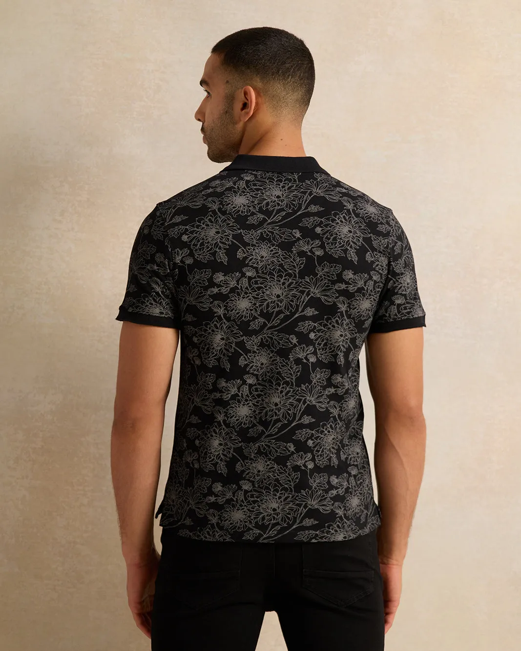 Men Black Printed Polo Shirt sold by Redtag product image thumbnail 3