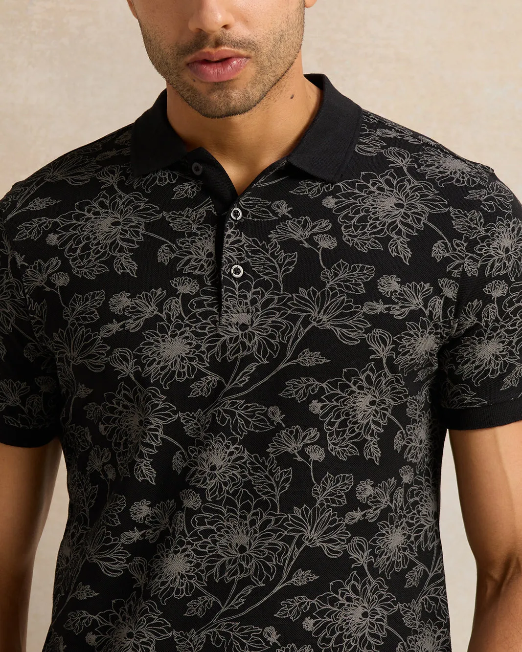 Men Black Printed Polo Shirt sold by Redtag product image thumbnail 4