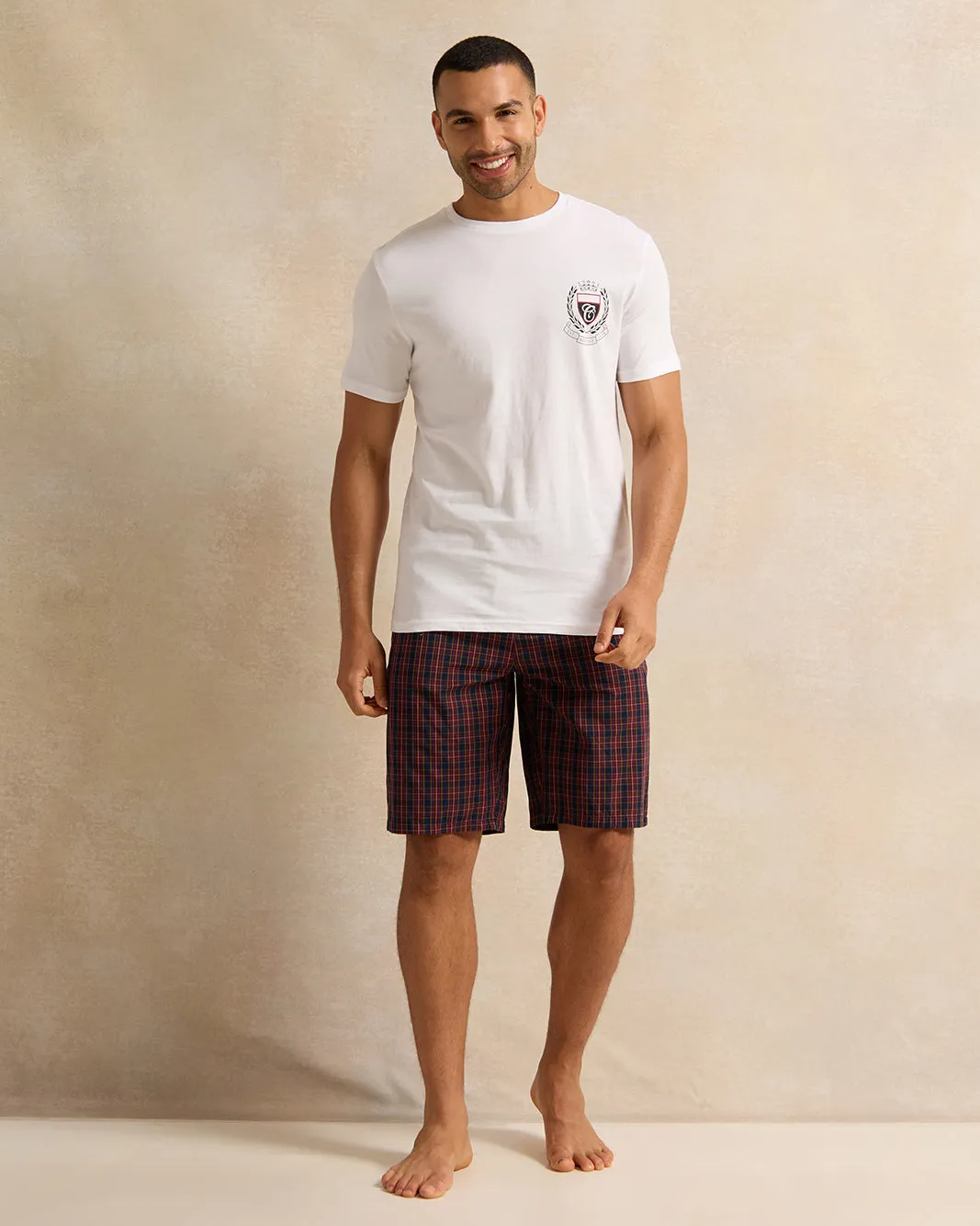 Men White And Burgundy Checkered Pyjama Set (2 Piece) sold by Redtag