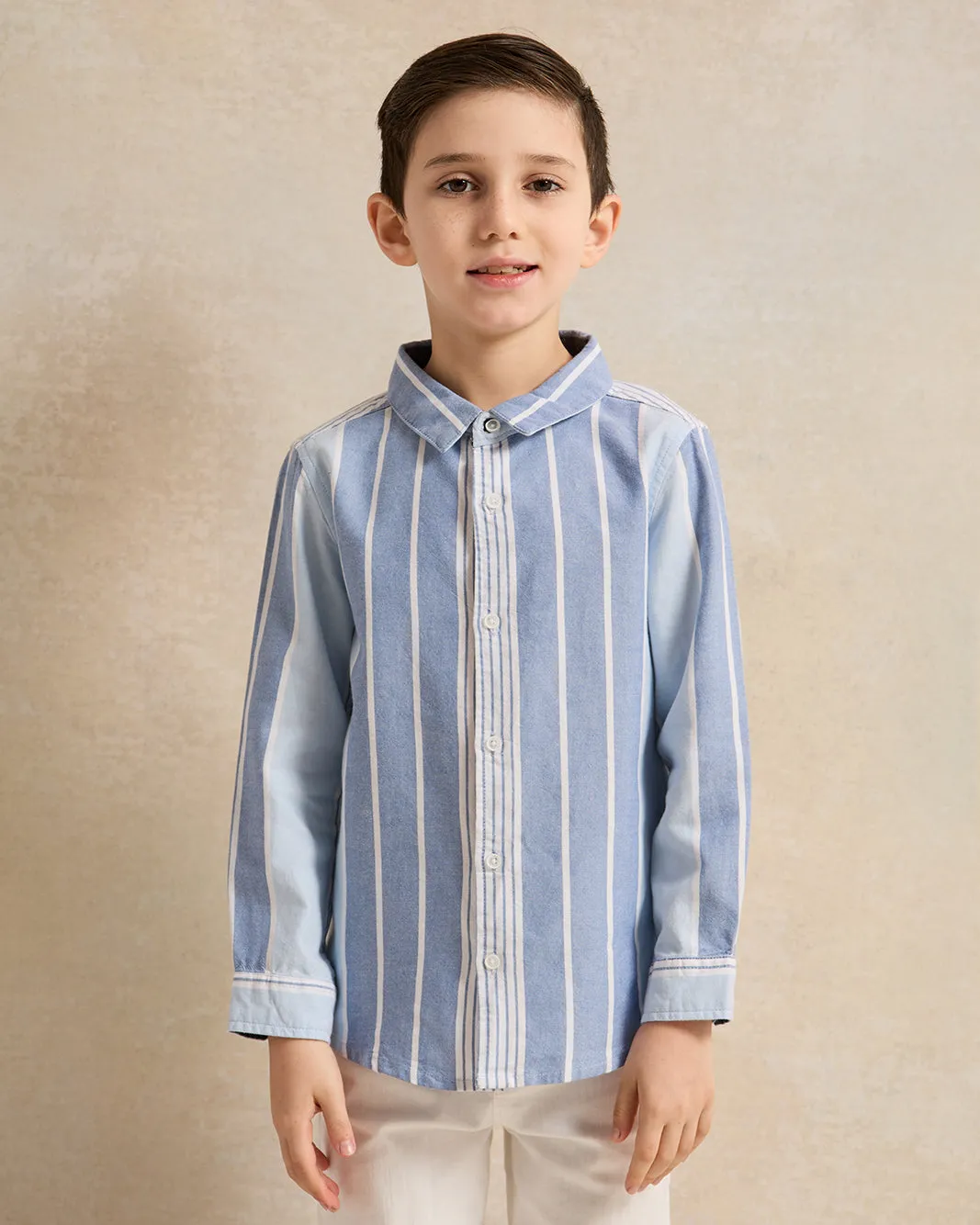 Boys Blue Striped Long Sleeved Oxford Shirt sold by Redtag