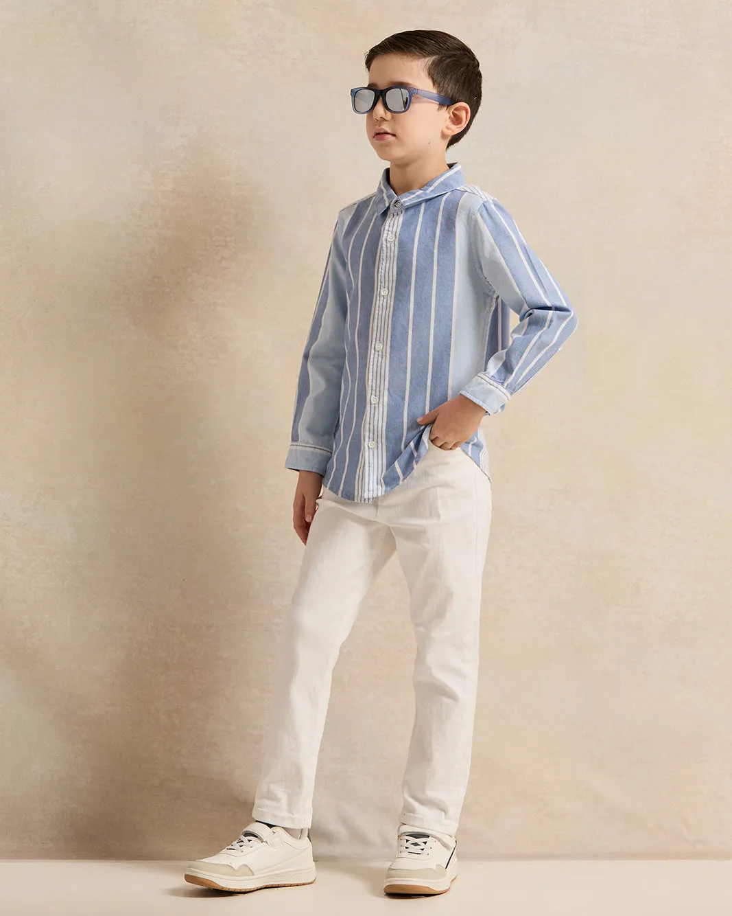 Boys Blue Striped Long Sleeved Oxford Shirt sold by Redtag product image thumbnail 2