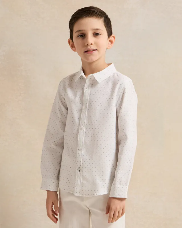 Boys White Long Sleeve Allover Print Oxford Shirt sold by Redtag