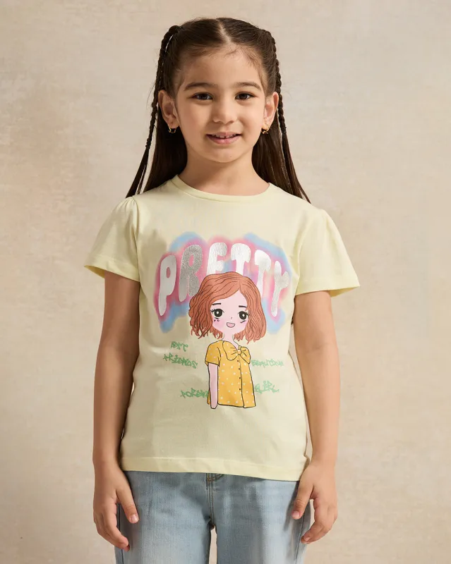 Girls Yellow Printed T-Shirt sold by Redtag