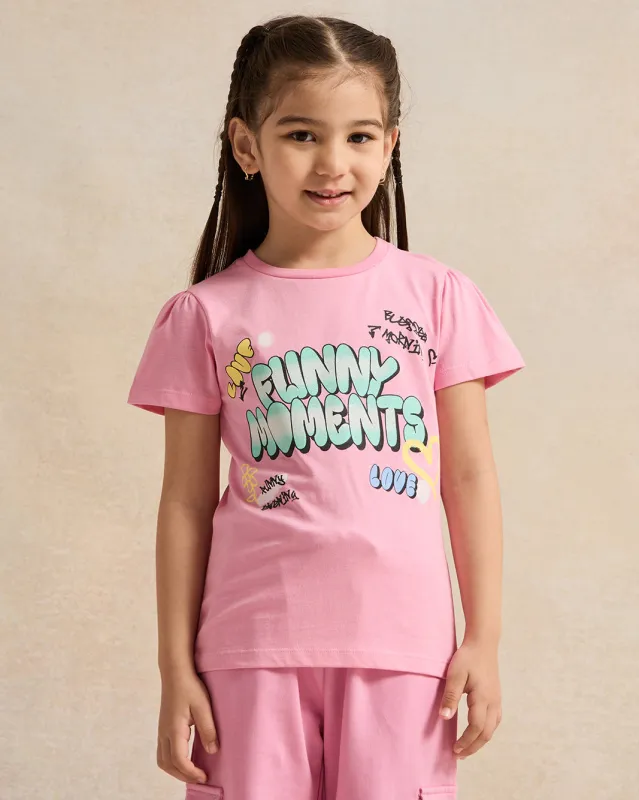 Girls Pink Printed T-Shirt sold by Redtag