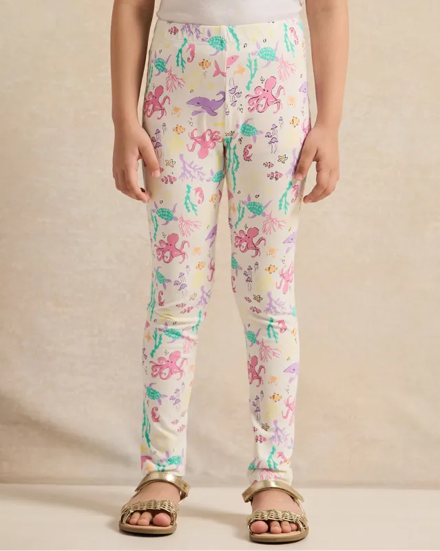 Girls Ivory Printed Leggings sold by Redtag