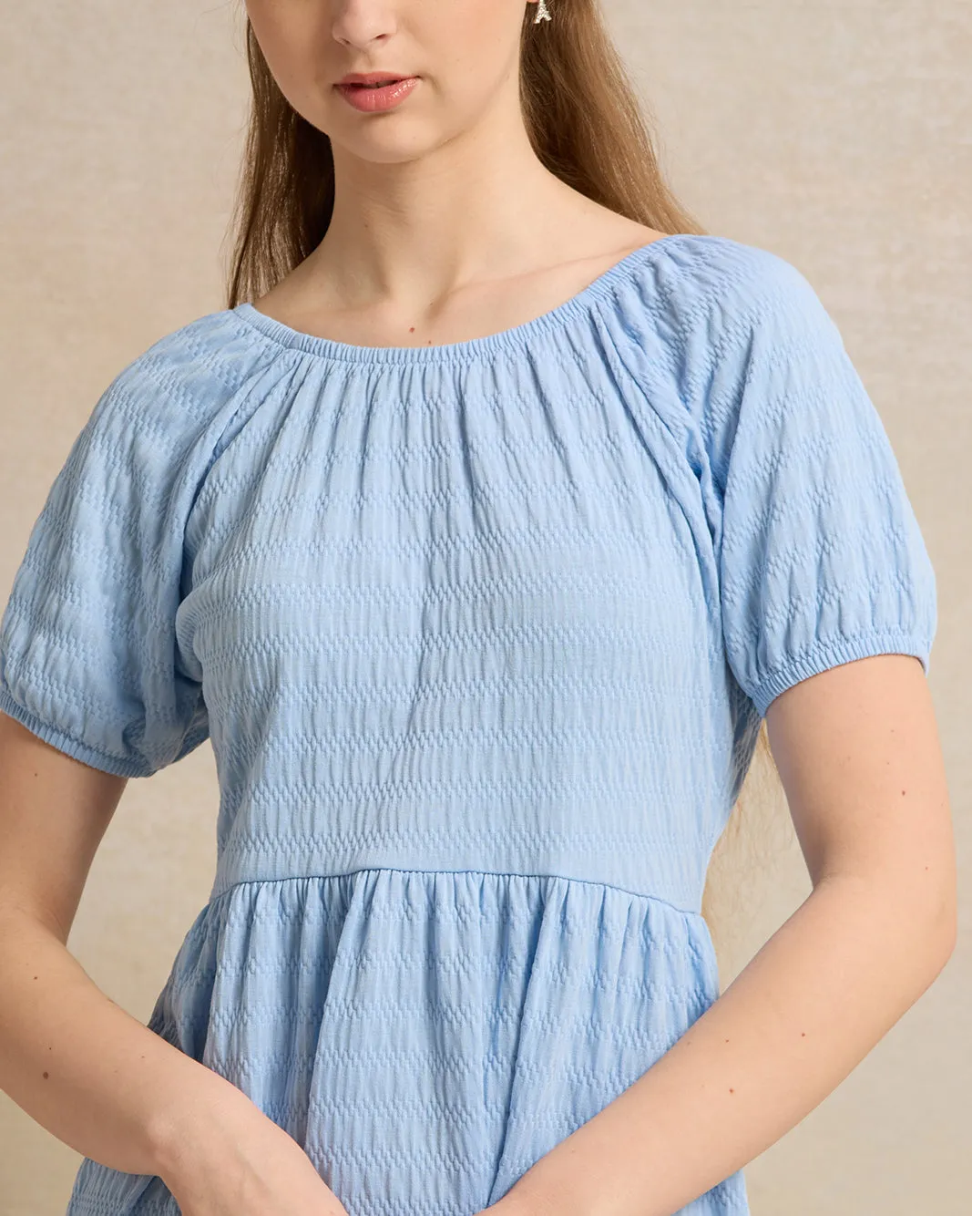 Senior Girls Blue Tiered Jacquard Dress sold by Redtag product image thumbnail 4