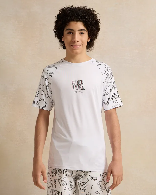 Senior Boys White Printed Swimwear T-Shirt sold by Redtag