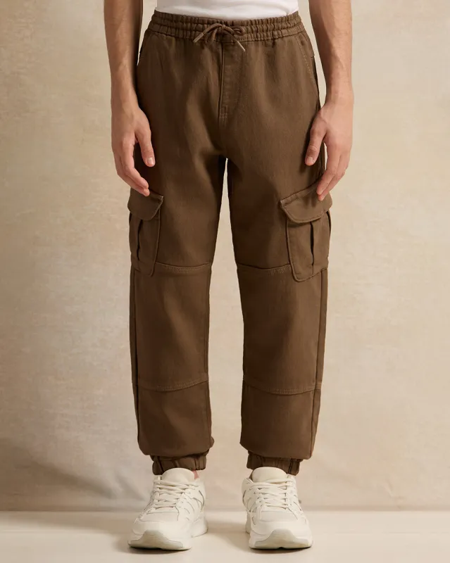 Senior Boys Brown Cargo Denim Jogger sold by Redtag