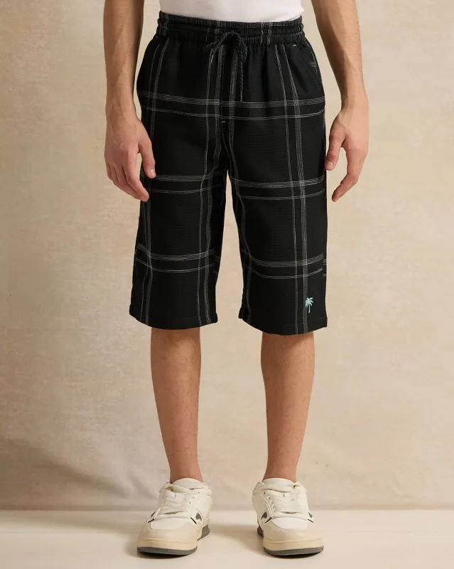 Senior Boys Black Checkered Shorts sold by Redtag