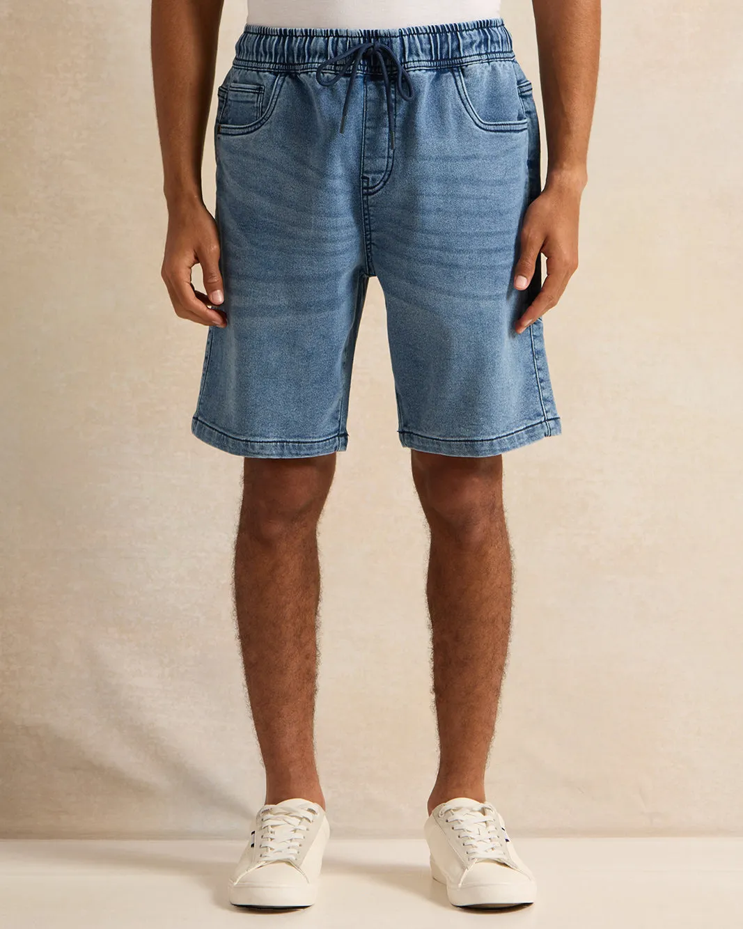 Men Blue Plain Denim Shorts sold by Redtag