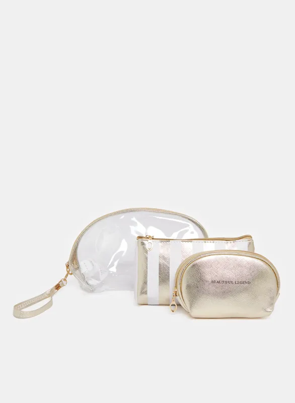 Women Gold & White Cosmetic Bag Set (Pack of 3) sold by Redtag