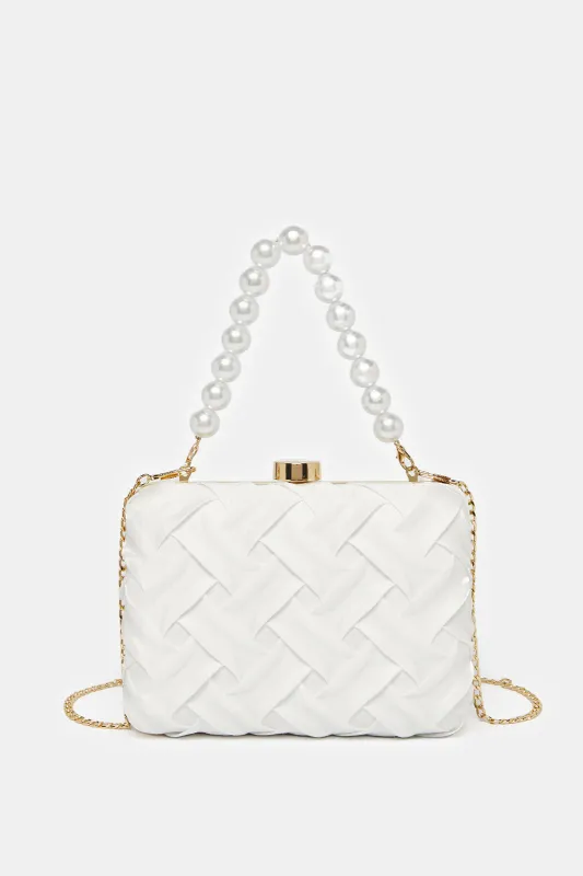 Women White Embellished Clutch Bag sold by Redtag