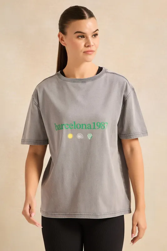 Women Grey Printed Active T-Shirt sold by Redtag